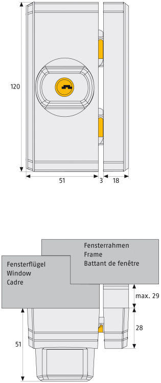 ABUS FTS96 Fenster-Zusatzschloss Maße