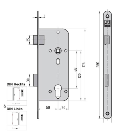 BASI ES 920 Ö Einsteckschloss - Zimmertür Profilzylinder PZ_Maße